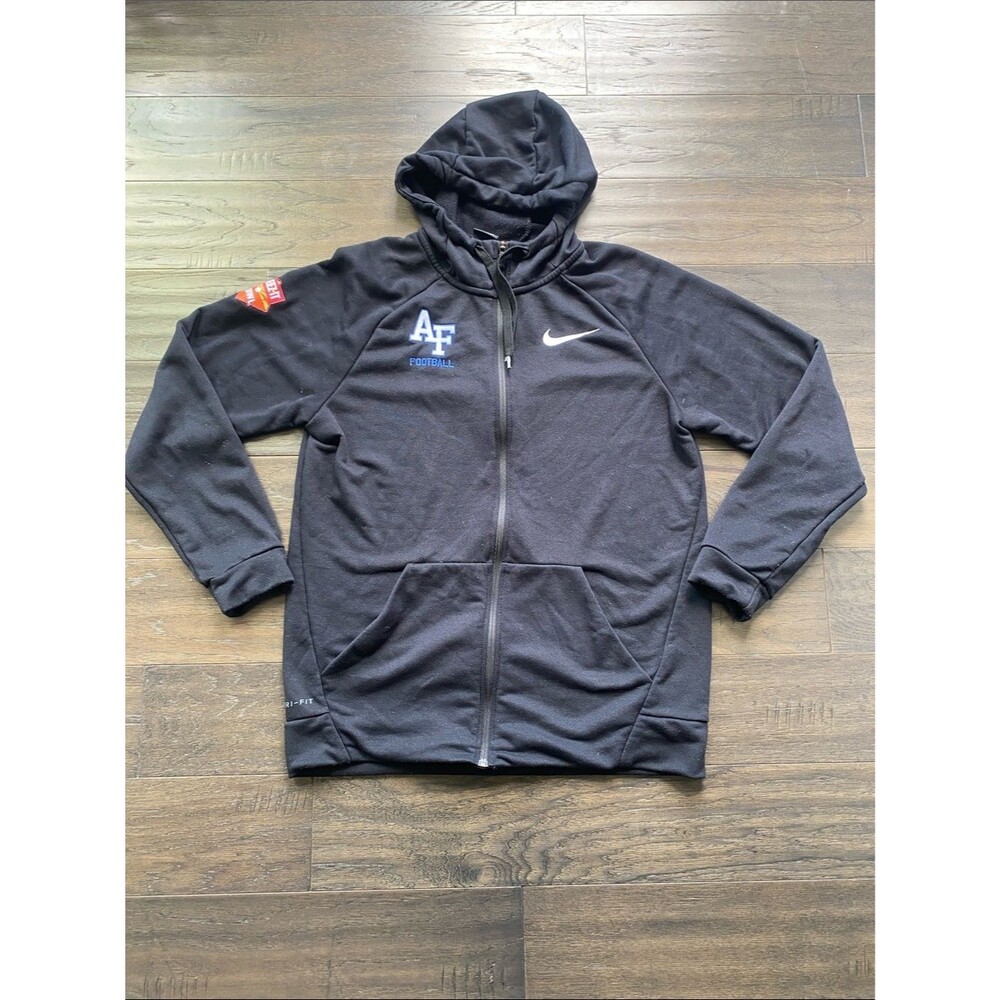 Nike Air Force Football Black Full-Zip Hooded Sweatshirt Mens Sz Medium